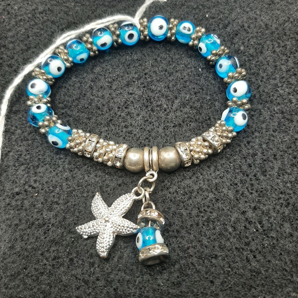Light Blue Evil Eye Silver Bracelet New